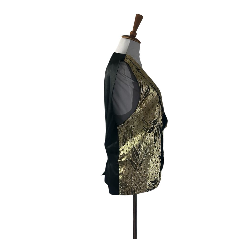 Vintage 80s Gold Metallic Lamé Brocade Custom Made Cocktail Vest L XL - Picture 6 of 9